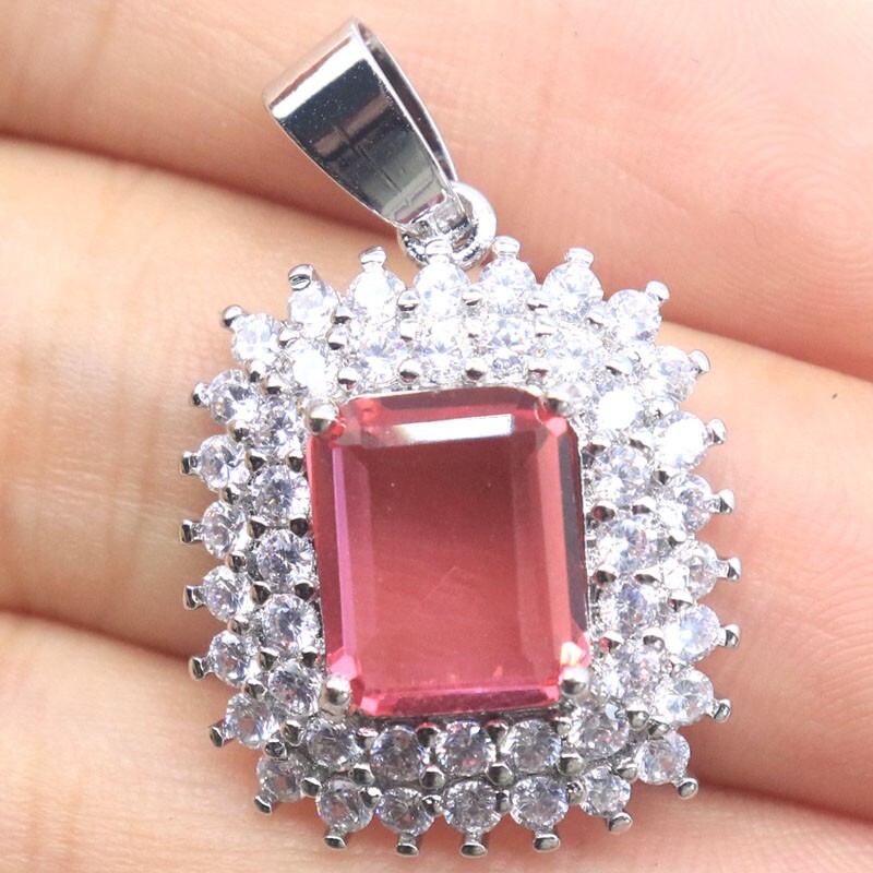 Buy 1 get 1 free Pretty Pink Morganite CZ For Sister Present Silver Pendant