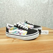 Vans Off The Wall Sneakers Missy 12 Black w Rainbow Check Skater Shoe Old Skool