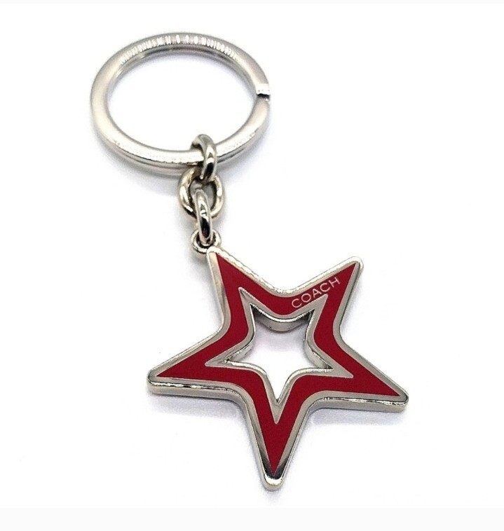 COACH Vintage Signature Red Enamel Star Keychain Key Ring