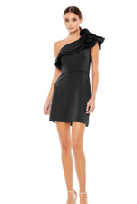 Mac Duggal ONE SHOULDER RUFFLE MINI DRESS BLACK SIZE 10 (55286)