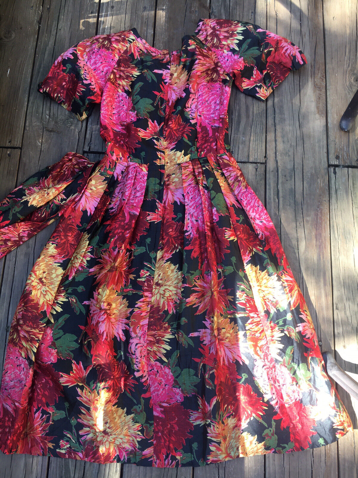 Vintage 1950s Suzy Perette Silk Dress Floral Blac… - image 4