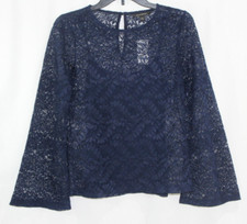NWT Banana Republic Navy Blue Bell Sleeve Lace Blouse XS