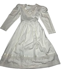 Girls 8 M Vintage Prairie Dress Cream Lace Hand Made 1980  s Midi Fitted Bodice