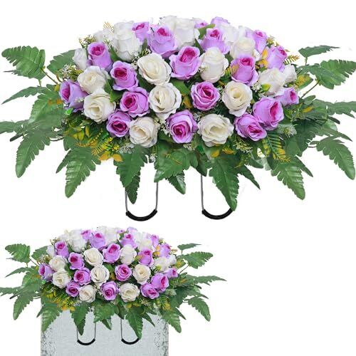 Artificial Cemetery Flower Saddles Rose Headstone Flower Saddle Outdoor Grave - Picture 1 of 7