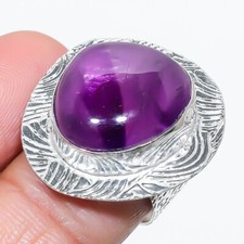 Natural Amethyst Gemstone Handmade 925 Sterling Silver Jewelry Ring Size 8 US 