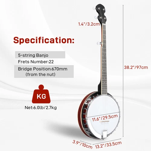 Full Size 5 String Right Handed Banjos Set with Closed Solid Sapele Back US - Bild 6 von 16