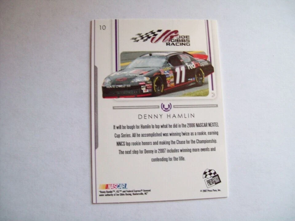 DENNY HAMLIN CONTENDER 2007 PRESS PASS PREMIUM NASCAR #10 FED-EX CARD - Image 2 of 2
