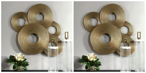 TWO AHMET GOLD METAL WALL DECOR INDUSTRIAL INSPIRED PANEL XL 35" UTTERMOST 04201 - Picture 1 of 4
