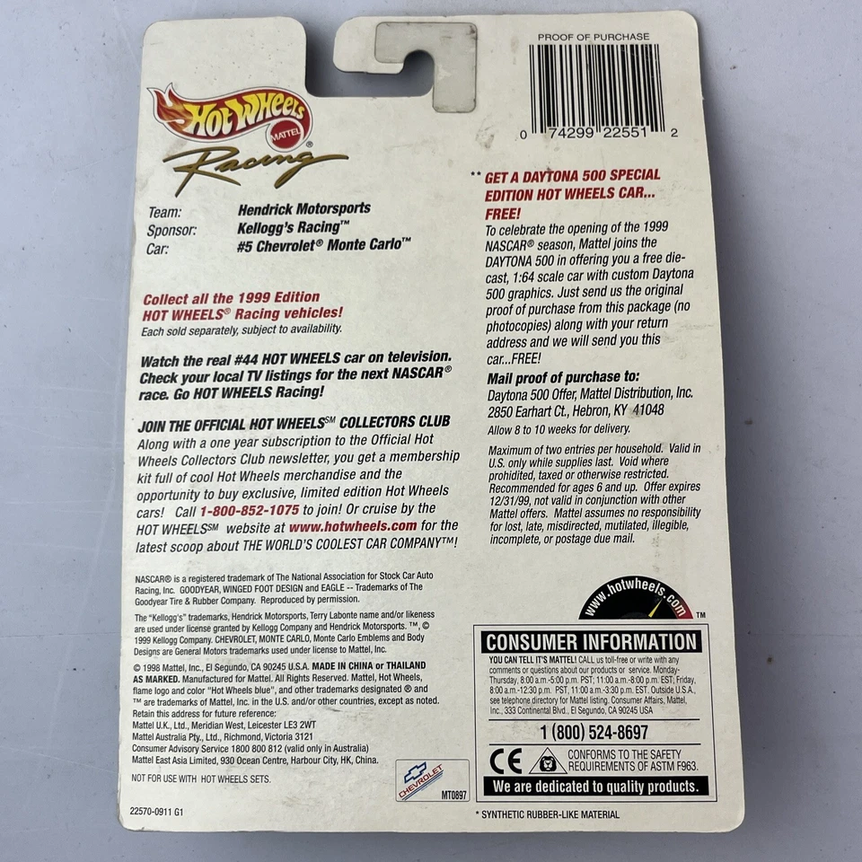 Edición Coleccionista 1999 Chevy fundido a presión Hot Wheels NASCAR Pro Racing Terry Labonte #5 Foto 3 de 3