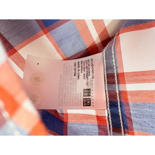 UNIQLO Herren Karo Knopfleiste Hemd XL Baumwolle Orange Blau Smart Freizeit Neu ohne Etikett - Bild 13 von 14