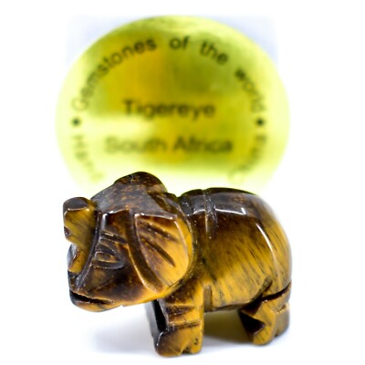 Tiger's Eye Gemstone Tiny Miniature Elephant Figurine Hand Carved in China