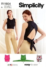 Simplicity R11804 Knit Crop Tops w Cross Back Ties, Back Opening Sz XS-XXL S9784