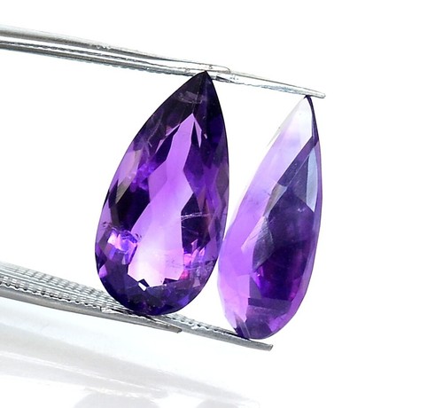 Certified Natural Amethyst Pear Cut Pair 18x9 mm 10.40 CTS Faceted Loose Gems - Picture 5 of 7