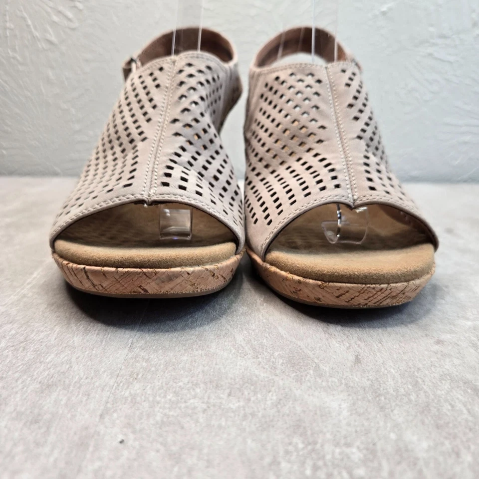 Sandalias de cuña Rockport Comfort talla 10 gamuza tostada punta abierta informales plataforma cuñas Foto 3 de 4