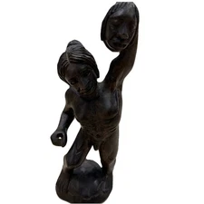 Tribal Headhunter Macabre Carved Dark Wooden Sculpture Nude Severed Head 70s