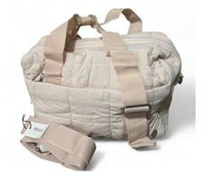Beige Quilted Duffel Bag Zip Top, Top Handles...