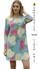 ?EMRECO SIZE 16 UK BLUE FLORAL PRINT 100% LINEN KNIT TUNIC TOP/DRESS