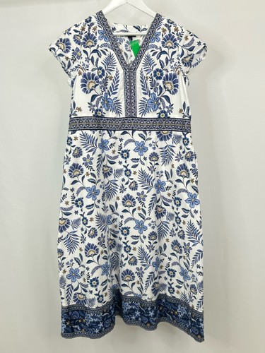 J JILL WEAREVER COLLECTION Cotton Floral Midi Dress SZ L Blue White Print Women