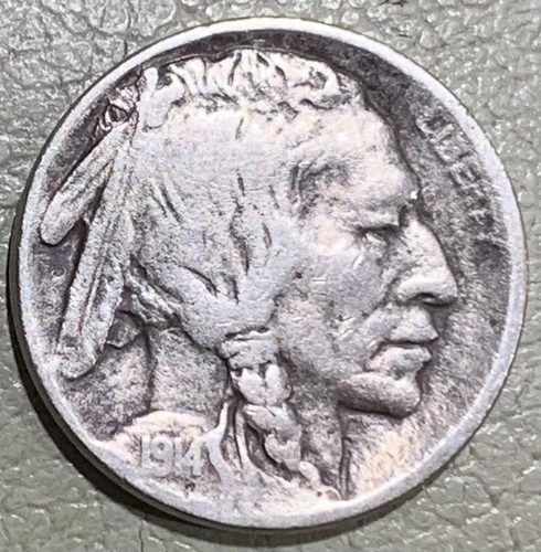 1914d Buffalo nickel, nice FINE details coin w/full date, 1/2+ horn, rev scratch