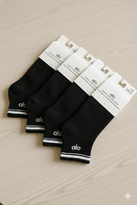 ALO Yoga Unisex Half-Crew Throwback Socks Black Size L   4 Pairs NWT