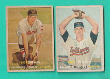 2-1957 TOPPS BALTIMORE ORIOLES #s 106 RAY MOORE VG,406 BOB HALE VG+