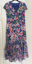 NWT Tommy Hilfiger V Neck Blue Multi Floral Magnolia Ruffle Tier Dress Sz 10