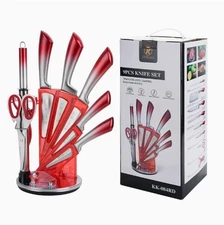 9PCS Chef Knife Kitchen Knife w/ Sharpener Professional Steel Sharp Meat Cleaver