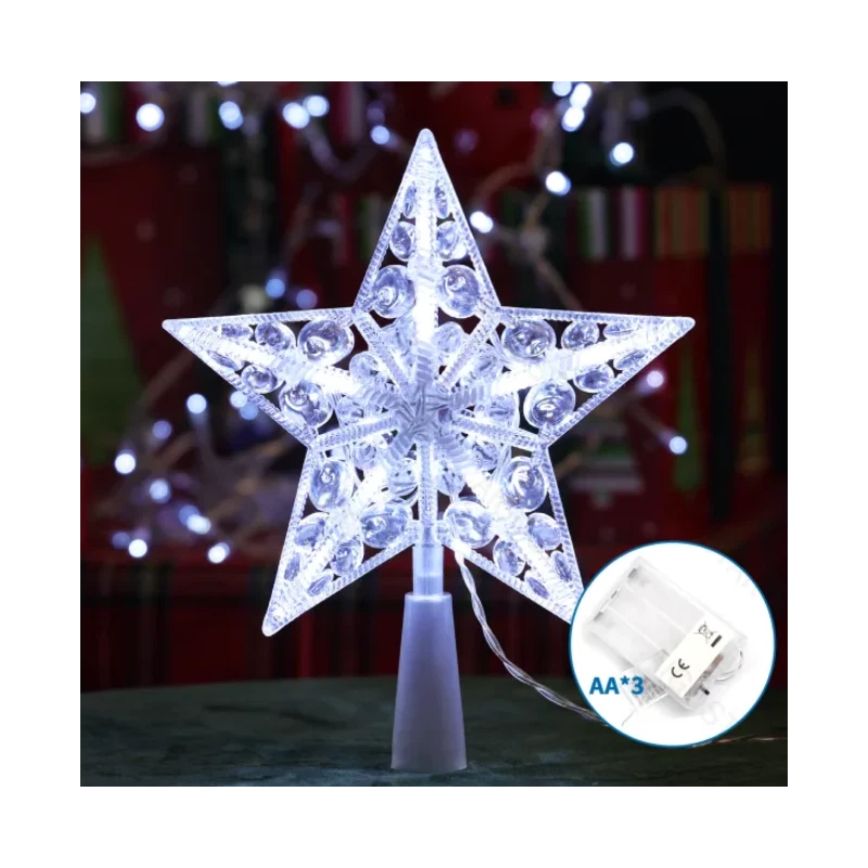 Puntale Per Albero Di Natale NICEXMAS – Stella Lucida 20 Cm – Decorazione A 5 Punte In Metallo Argentato – Cima Albero - 5
