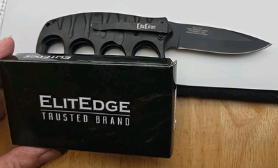 Elite Edge Folding Black 8in Pocket Knife For Outdoor Camping Etc.