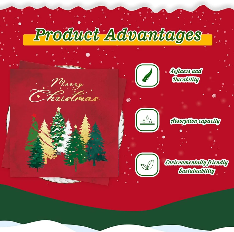 Tovaglioli Di Carta Natalizi, Decorazioni per La Tavola, 40 Tovaglioli Rossi, To - Immagine 3 di 4