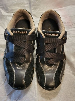 Skechers Shoes Womens 6.5 Bikers Kingdom Sneakers Black Leather Low Top SN46297