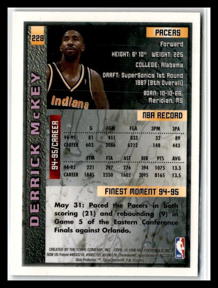 Derrick McKey 1995-96 Finest #228 Indiana Pacers - Image 2 of 2