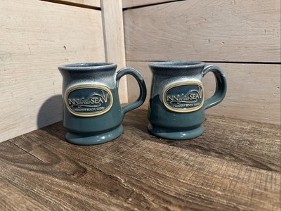 Lot Of 2 Inn By The Sea Mugs Deneen Pottery Crescent Beach ME Glazed Teal Green