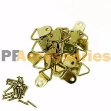 20 Pcs 1/2" inch D Ring Hanging Picture Frame Hanger Hooks Brass Plated w/ Screw