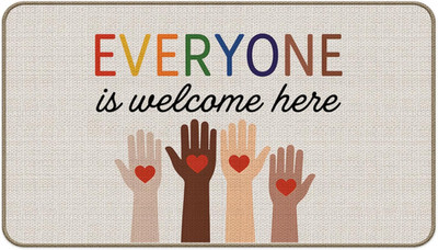 Everyone Is Welcome Here Door Mat, Rainbow Inclusion and Equality Welcome Mats D