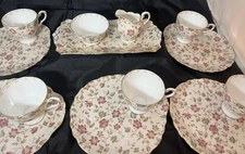Set 5 Tuscan Fine English Bone China Tea Cups, Lunch Plates, Cream, Sugar, Tray