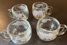 Nestle Coffee Cups Nescafe Etched Clear Glass World Globe Map 4 Mugs Vintage