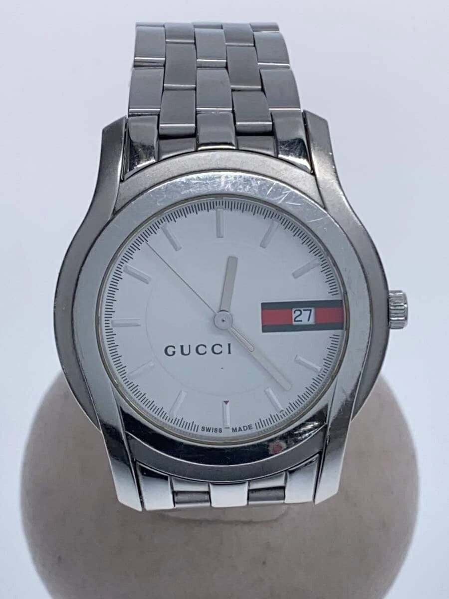 Montre homme Gucci 5500XL à quartz cadran blanc ronde 40 mm analogique SS du Japon