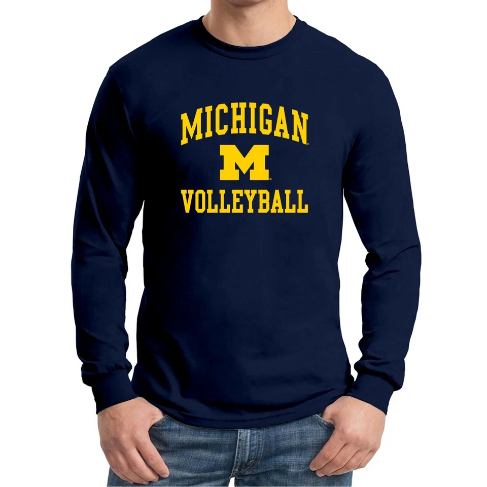Michigan Wolverines Arch Logo Volleyball Long Sleeve T-Shirt - Navy - Image 4 of 4