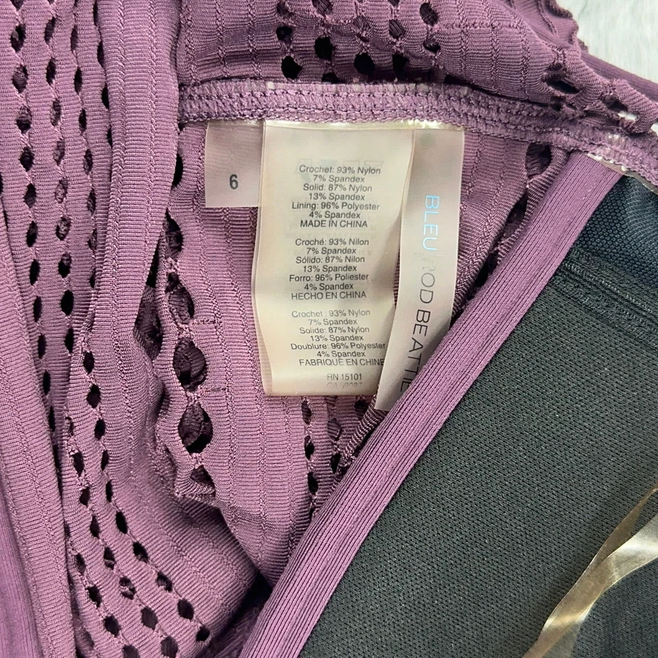 Traje de baño Bleu Rod Beattie para mujer 6 púrpura halter cuello ganchillo malla una pieza Foto 3 de 4