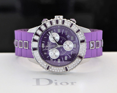 $7,400 Christian Dior Steel Diamond Bezel 38mm Quartz Purple Dial