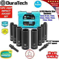 DURATECH 10PCS 3/8" Drive Impact Socket Set Metric Socket Hexagon Extension Bars