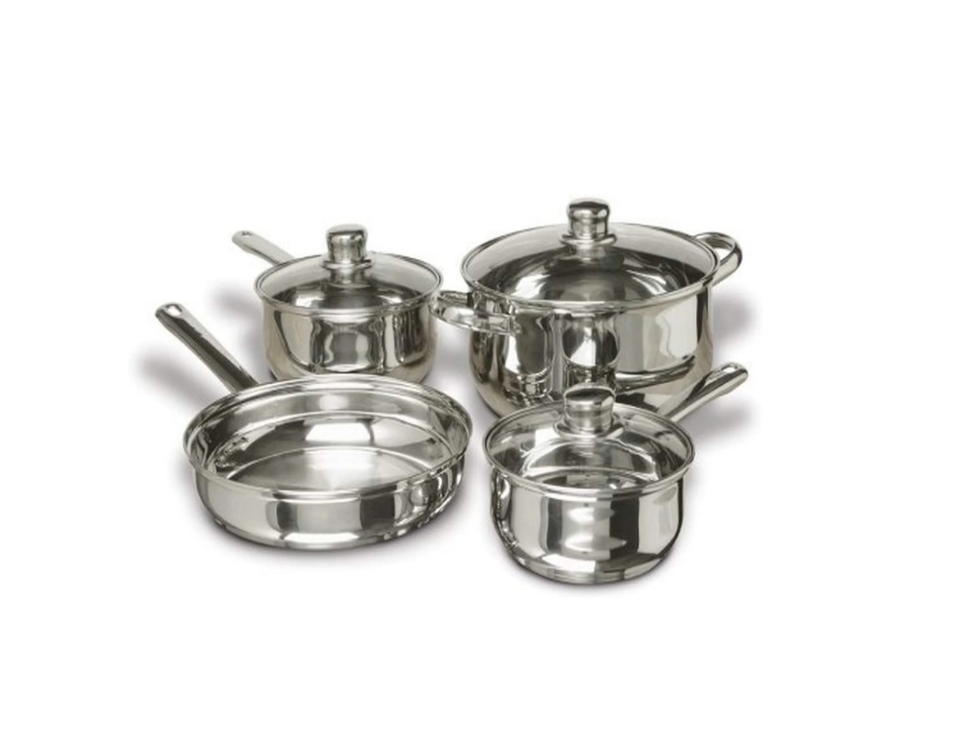 Gibson 7 Piece Carbon Steel Nonstick Pots and Pans Cookware Set, Stainless Steel