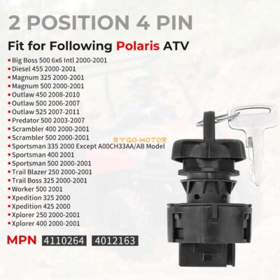 Polaris Xpedition 325 Ignition Key Switch Replacement For Polaris Magnum 325 2X4 & 4X4 HDS 2000-2001 ATV - Caltric Brand Polaris Ignition Switch - Foto 13