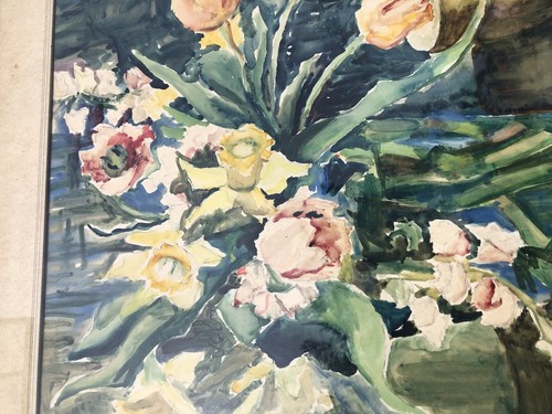 Vtg Marion Hastings Watercolor Painting Spring Flowers Frederick & Nelson Frame - Picture 4 of 12