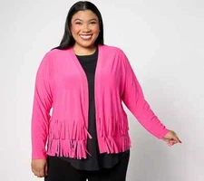 Attitudes by Renee Como Jersey Knit Fringe Cardigan-Pink-XXS-NWT-A639409