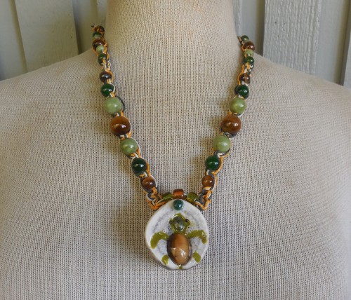 Tigers Eye Unakite Turtle Antler Pill Box Adjustable Hemp Stash Necklace w Jade - Picture 5 of 13