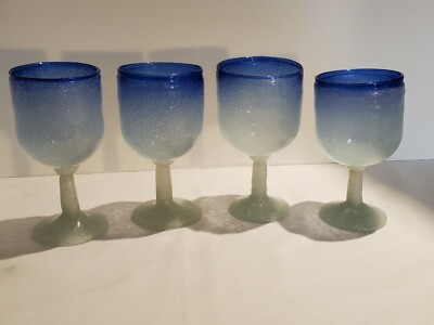 Amazon.com | MexHandcraft Cobalt Blue Rim 11 oz Curvy Water  Hand Blown Heavy Wine Goblets With Color Rims main image 2