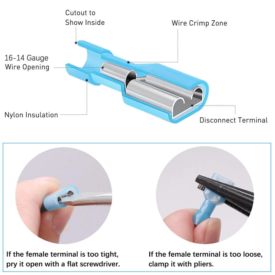 Fully Insulated Nylon Female Spade Crimp Terminals Connectors 16-14 AWG 500Pcs - Image 3 of 4