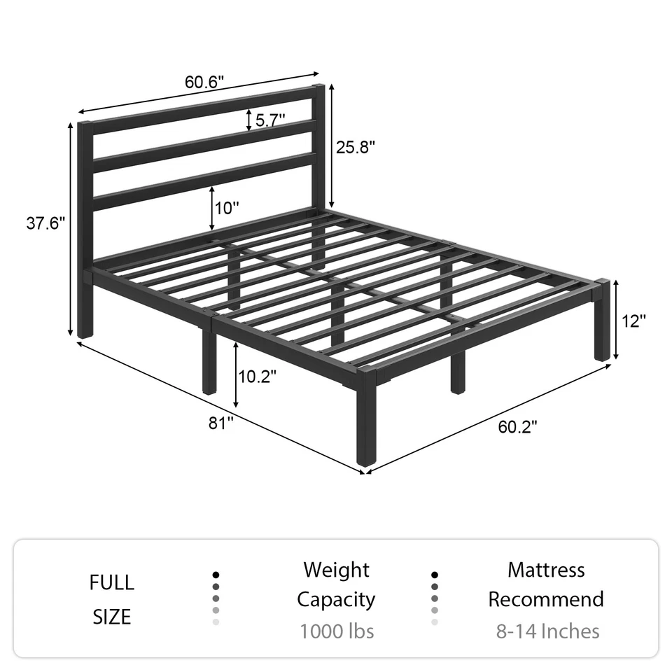 Twin Full Queen King Size Bed Frame,Metal Platform Bed Frame with Headboard - Image 3 of 4